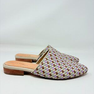 Poppy Barley Market Woven Leather Mules Purple Brown Size 8